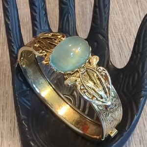 Vintage Art Nouveau Filigree Aqua Cabachon Bracelet